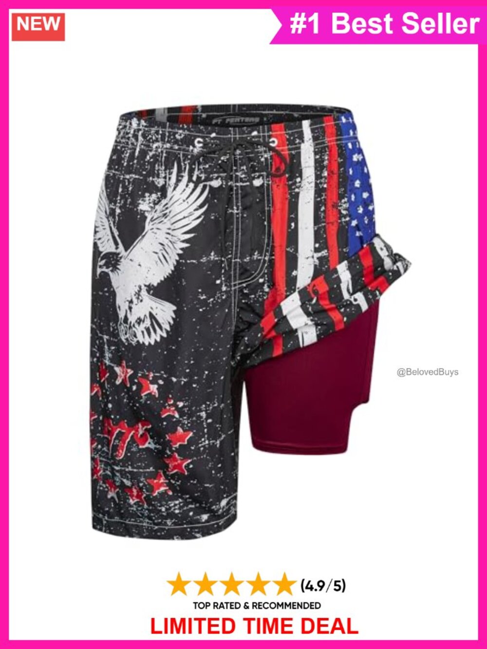 Men's 9" Swim Trunks Compression Liner Quick Dry Board Shorts Zip Pockets